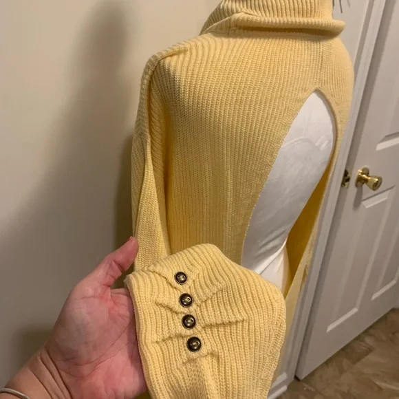 Open Back, Yellow, Cowl Neck Sweater by NY & Co - Picture 5 of 10